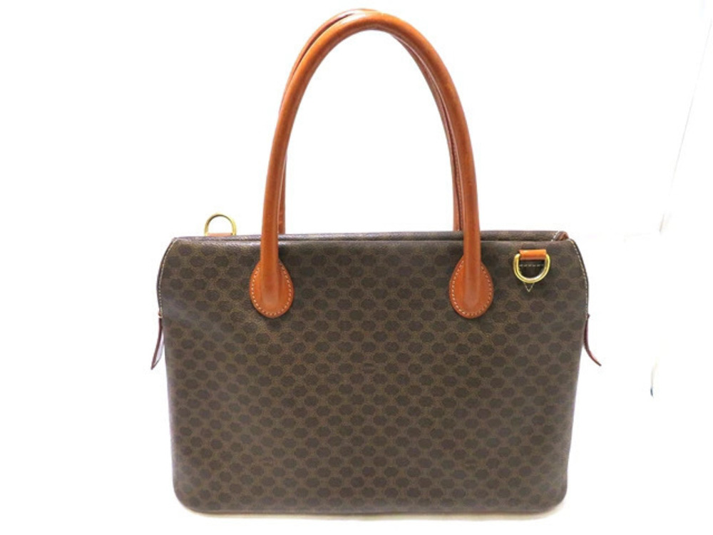Celine bag canvas shoulder calfskin Macadam Brown